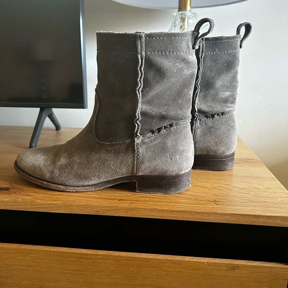 Frye Gray Suede Ankle Boots
